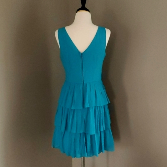Turquoise Blue Fully Lined Dress with Layered Skirt Sz 9 - Picture 5 of 9